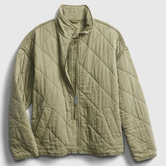 GAP Women's Army Green Quilted Cotton Bomber Coat Jacket, Size XL Tall - Picture 1 of 8